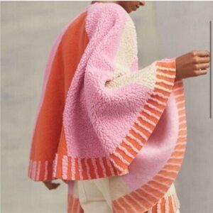 Anthropologie Maeve Dusk & Dawn Color Block Stitch Capelet Cape NEW One Size